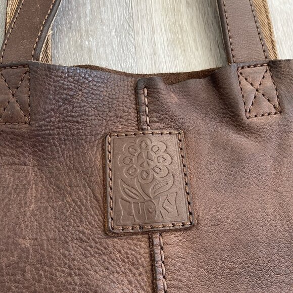 Lucky Brand Leather Distressed Tote Hobo Shoulder Bag Y2K Boho - Picture 3 of 16